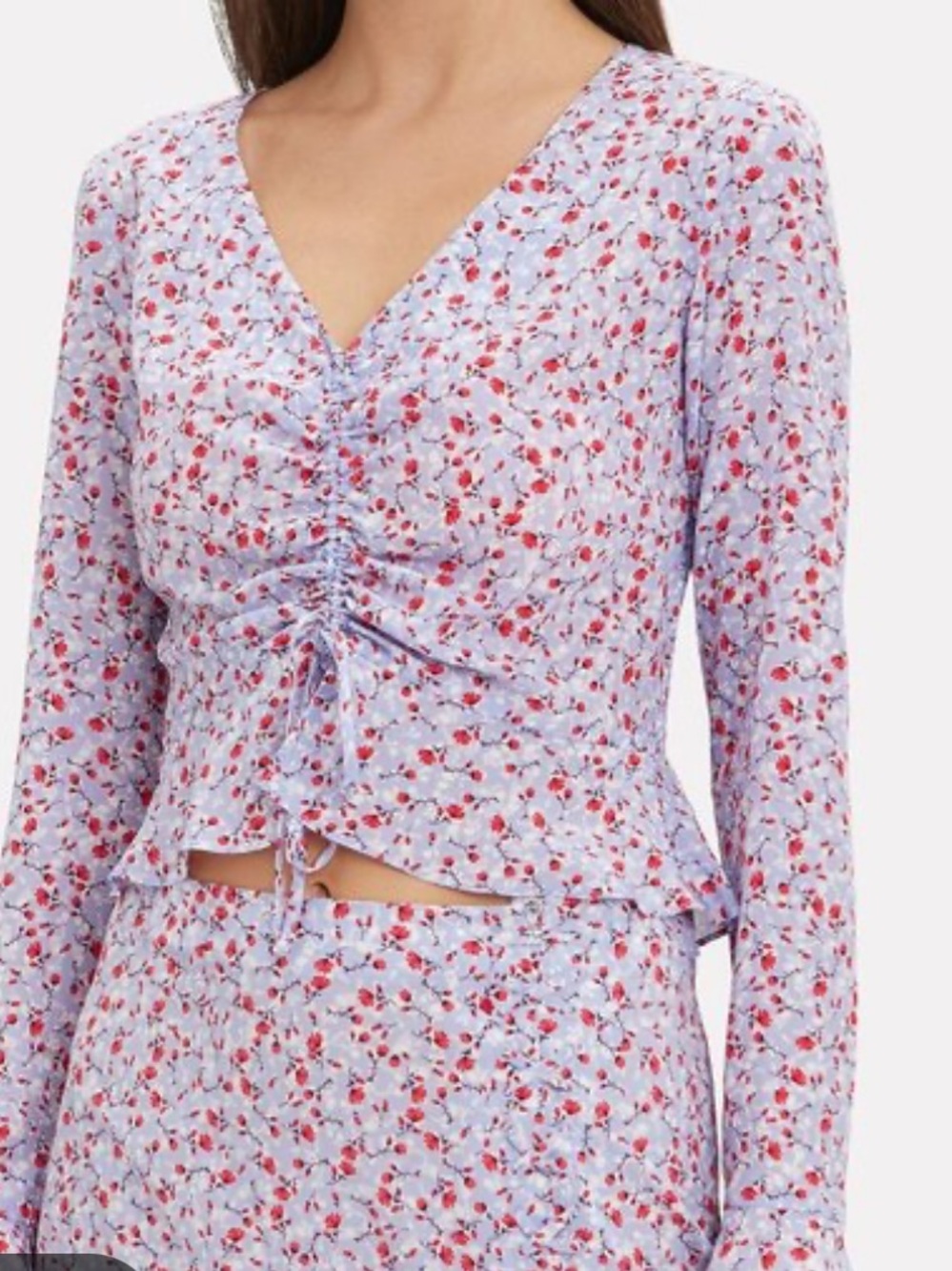 INTERMIX Lavender silk Floral Ruched V-Neck Top size 0